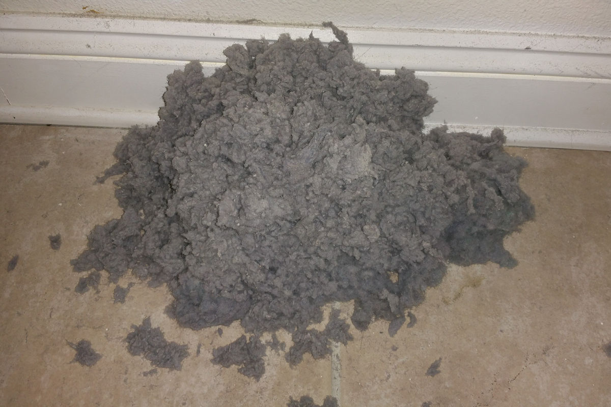 A large amount of lint professionally removed from a dryer vent